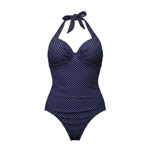 Miraclesuit Womens Navy‎ Polka Dot Halter One Piece Swimsuit Ruched Size large